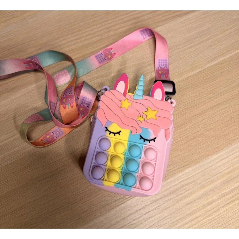 Rainbow Unicorn Pop-It Purse Shoulder Bag Handbag Pop Push Bubble Fidget Toy